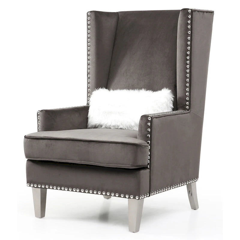 High Back Velvet Accent Chair with Nailheads