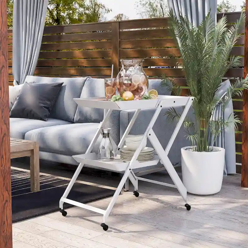 Contemporary Steel 2-Shelf Folding Server Cart with Wheels