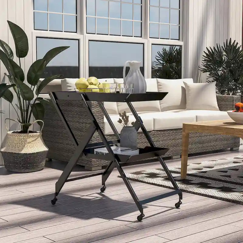 Contemporary Steel 2-Shelf Folding Server Cart with Wheels