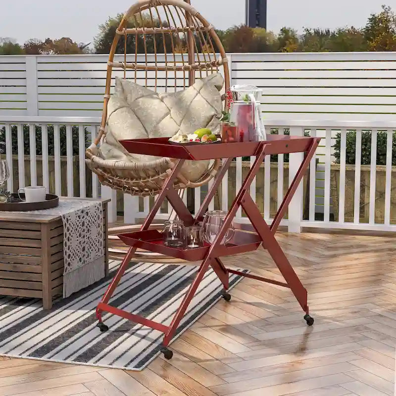 Contemporary Steel 2-Shelf Folding Server Cart with Wheels