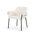 Chaise de salle à manger en bouclé crème avec structure en métal noir mat