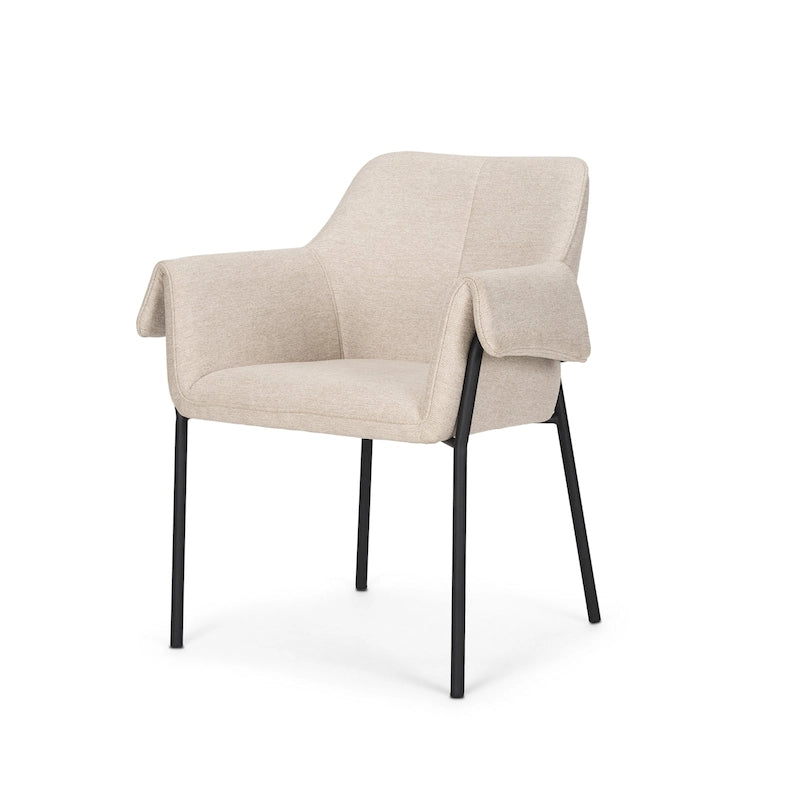 Cream Boucle Dining Chair with Matte Black Metal Frame