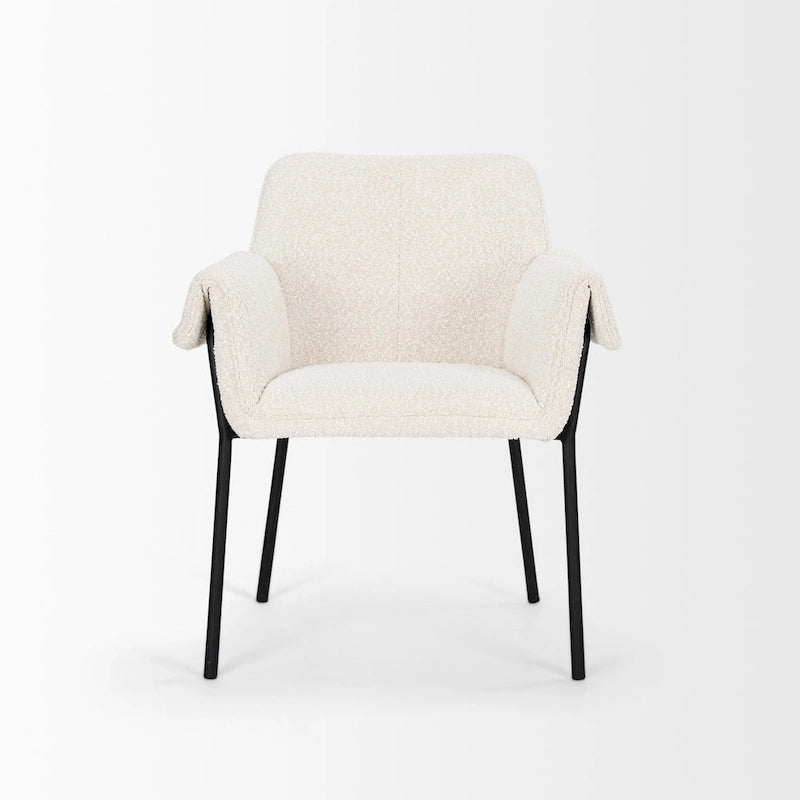 Cream Boucle Dining Chair with Matte Black Metal Frame
