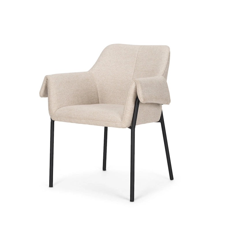 Chaise de salle à manger en bouclé crème avec structure en métal noir mat