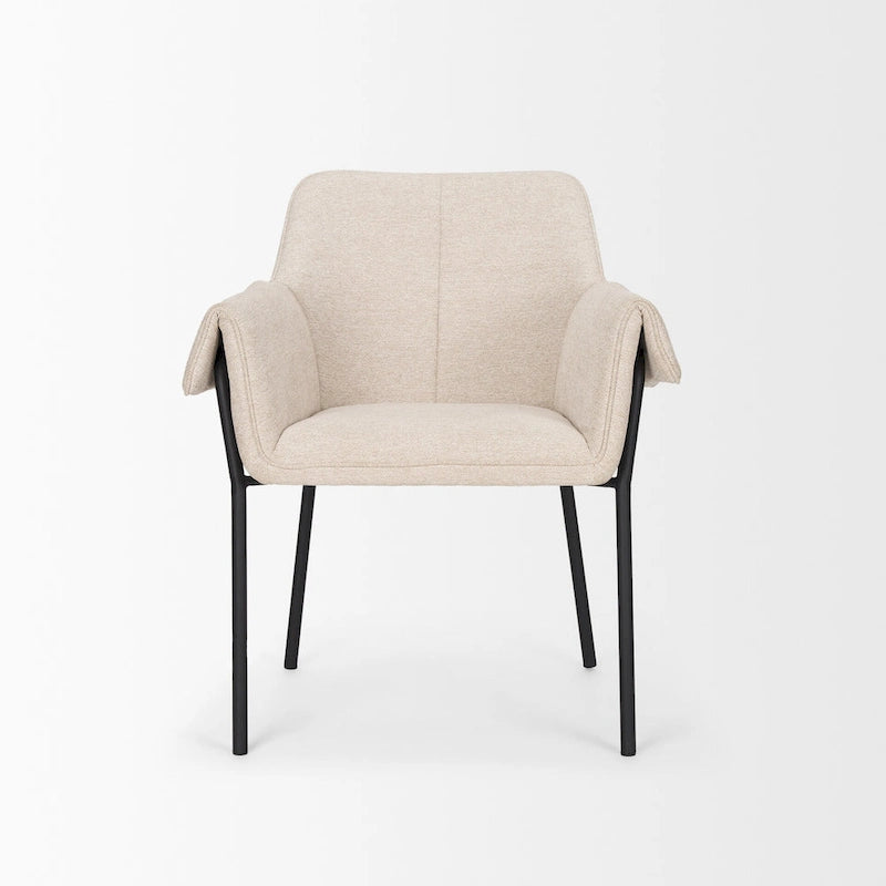 Chaise de salle à manger en bouclé crème avec structure en métal noir mat
