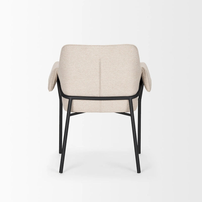 Chaise de salle à manger en bouclé crème avec structure en métal noir mat