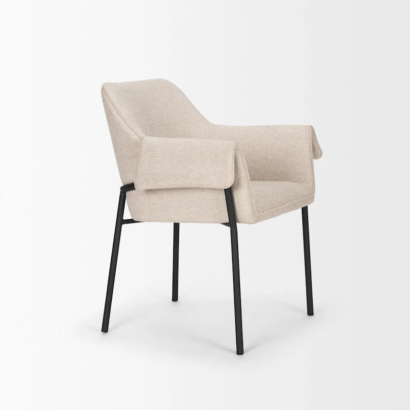 Chaise de salle à manger en bouclé crème avec structure en métal noir mat