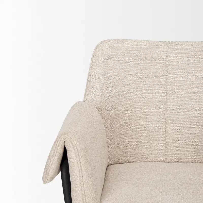 Chaise de salle à manger en bouclé crème avec structure en métal noir mat