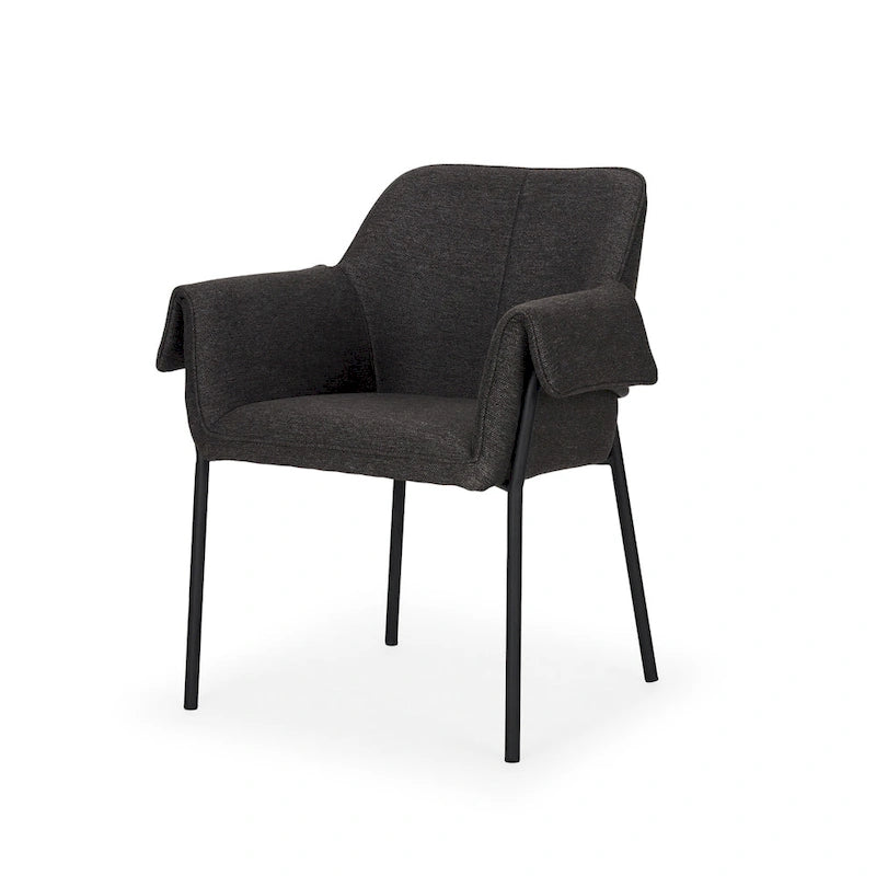 Chaise de salle à manger en bouclé crème avec structure en métal noir mat