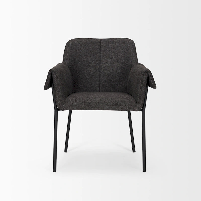 Chaise de salle à manger en bouclé crème avec structure en métal noir mat