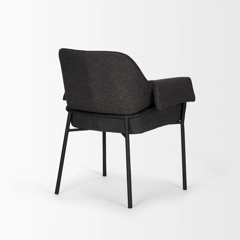 Chaise de salle à manger en bouclé crème avec structure en métal noir mat