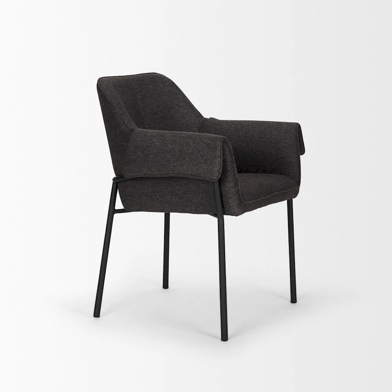 Chaise de salle à manger en bouclé crème avec structure en métal noir mat