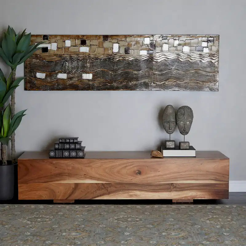 Wood Block Bench with Elevated Base - Brown
