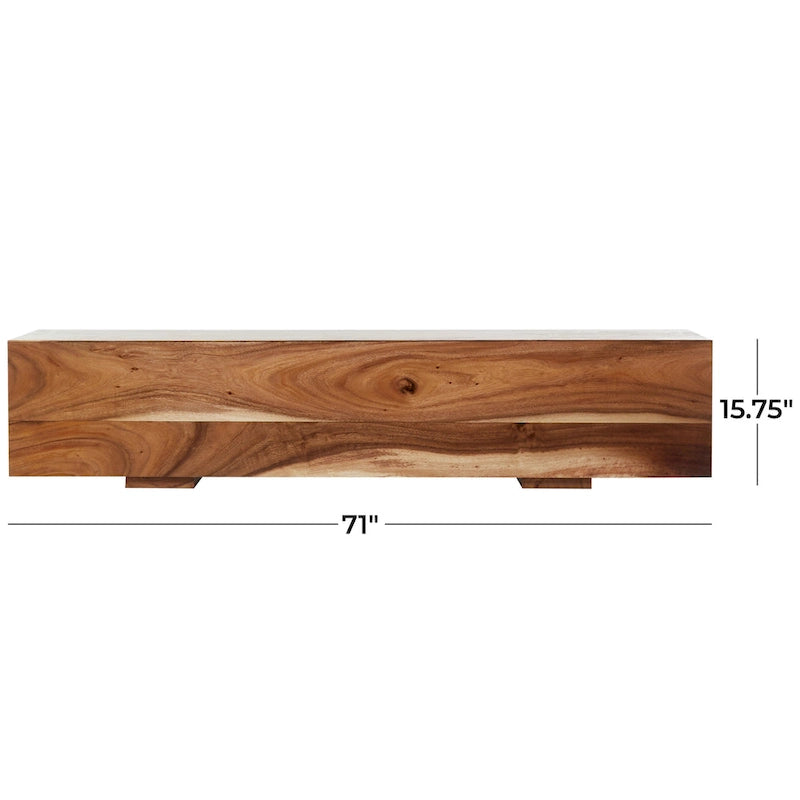 Wood Block Bench with Elevated Base - Brown