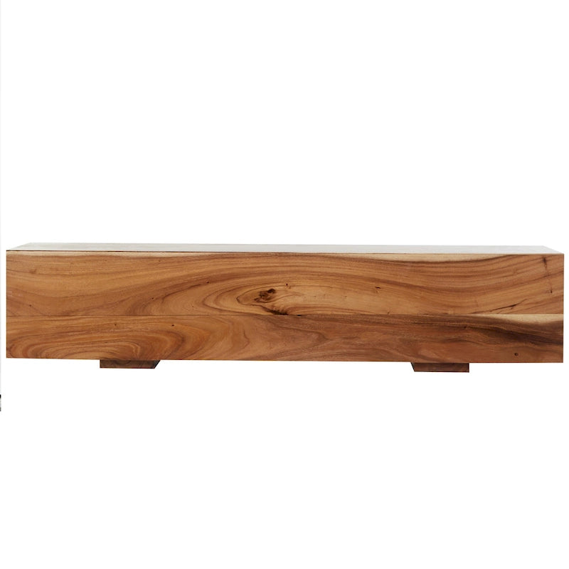 Wood Block Bench with Elevated Base - Brown