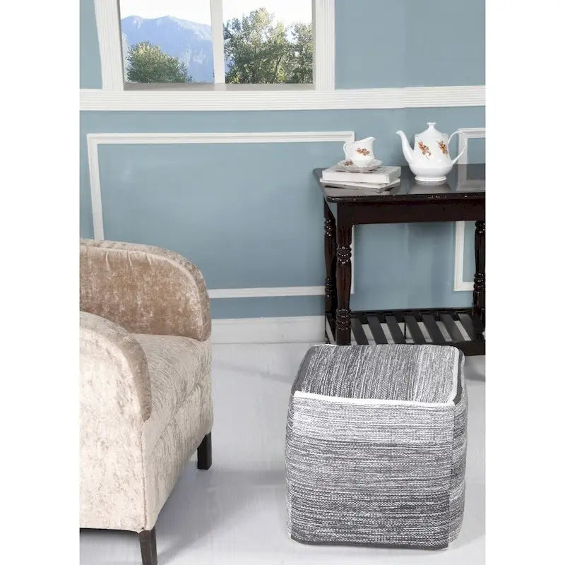 Distressed Gradation Grey Pouf Ottoman
