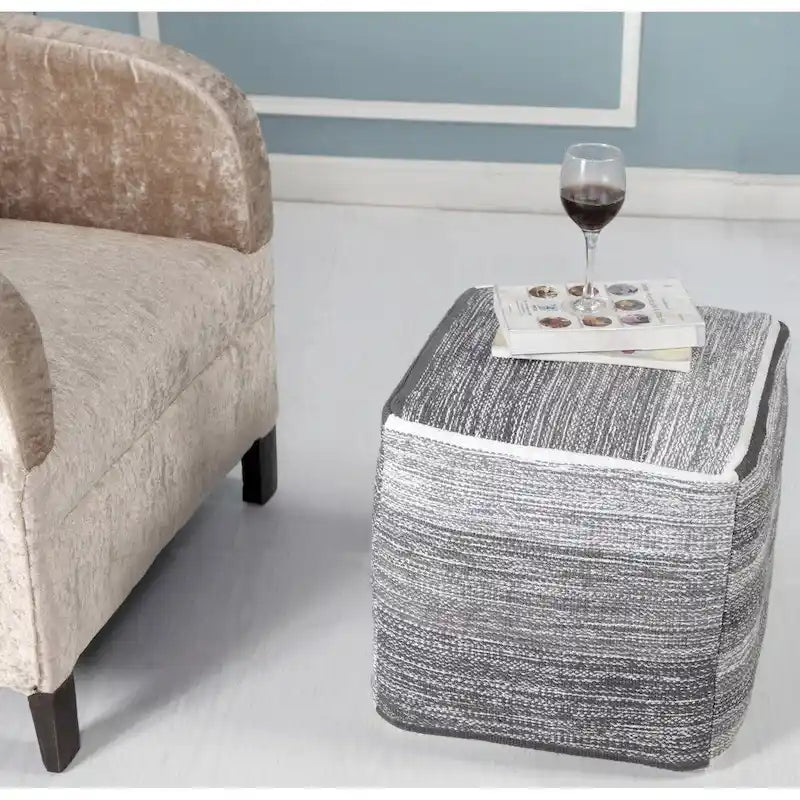 Distressed Gradation Grey Pouf Ottoman