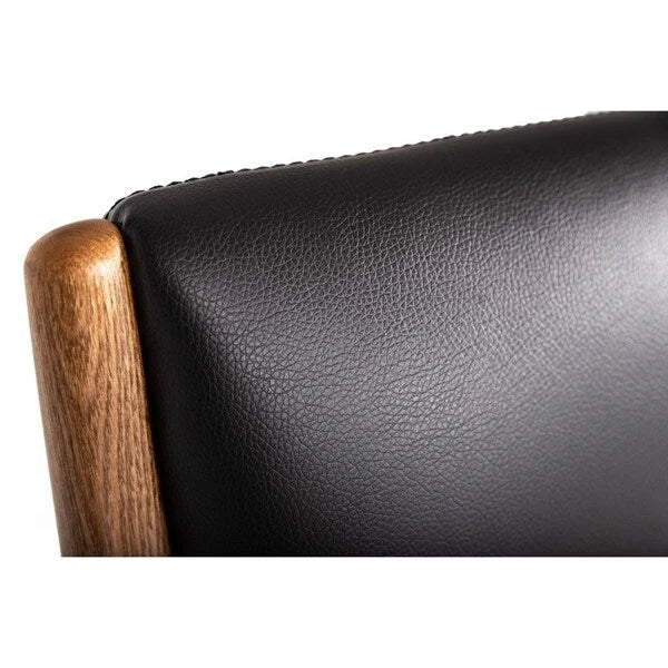 Modern Black Lounge Chair & Ottoman - Leatherette with Walnut Ash Wood