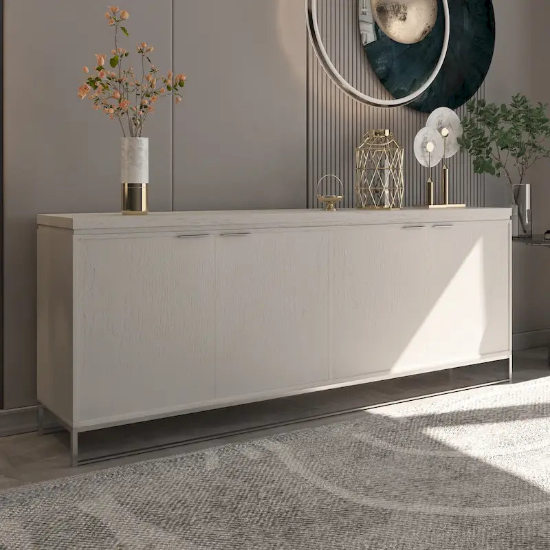 Wood Grain 4-Door Accent Cabinet with Gold Legs