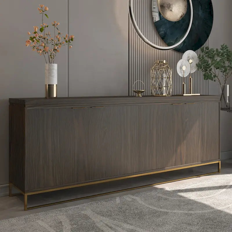 Wood Grain 4-Door Accent Cabinet with Gold Legs