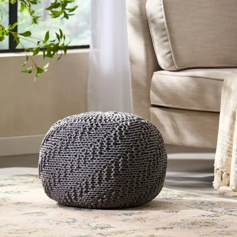 Pouf rond tricoté pour intérieur et extérieur
