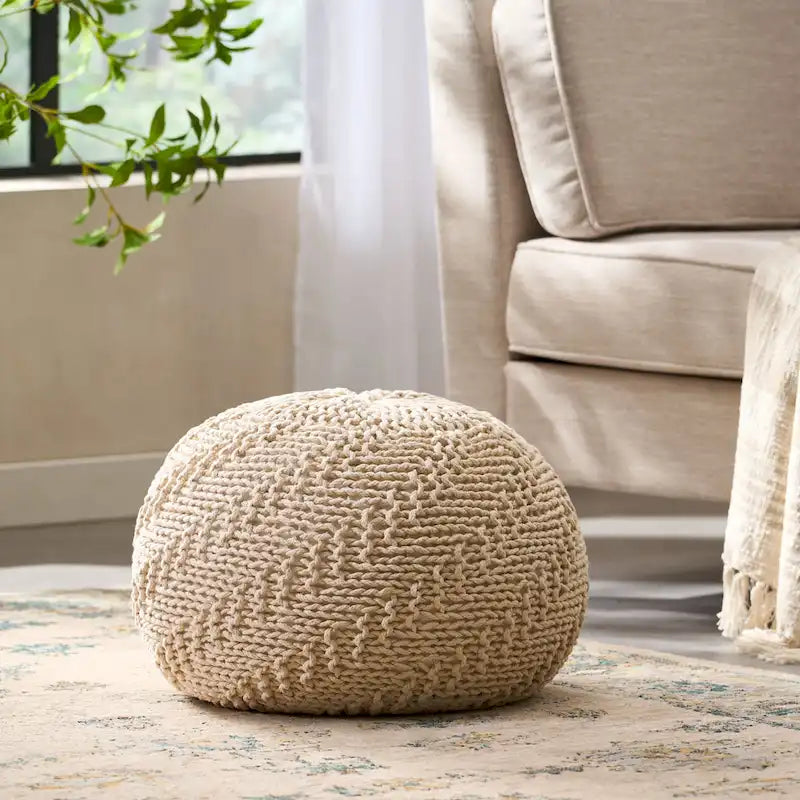 Pouf rond tricoté pour intérieur et extérieur