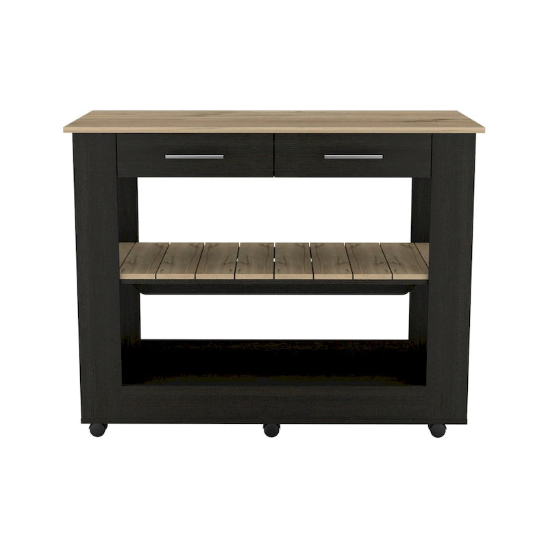 46-Inch Kitchen Island with 2 Drawers and Locking Casters
