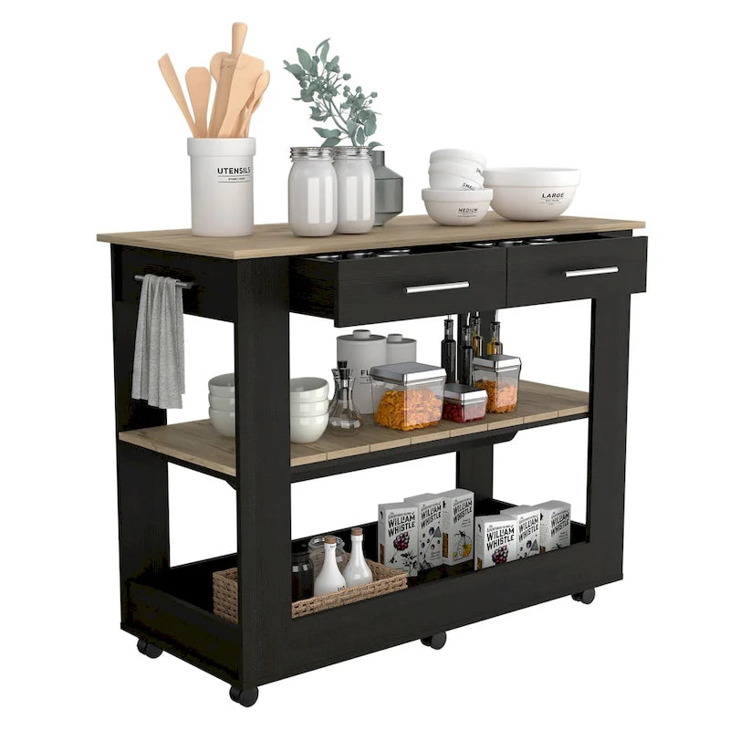 46-Inch Kitchen Island with 2 Drawers and Locking Casters