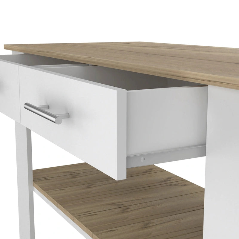 46-Inch Kitchen Island with 2 Drawers and Locking Casters