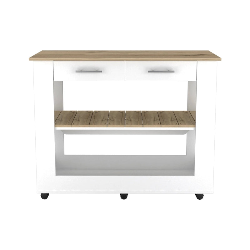 46-Inch Kitchen Island with 2 Drawers and Locking Casters
