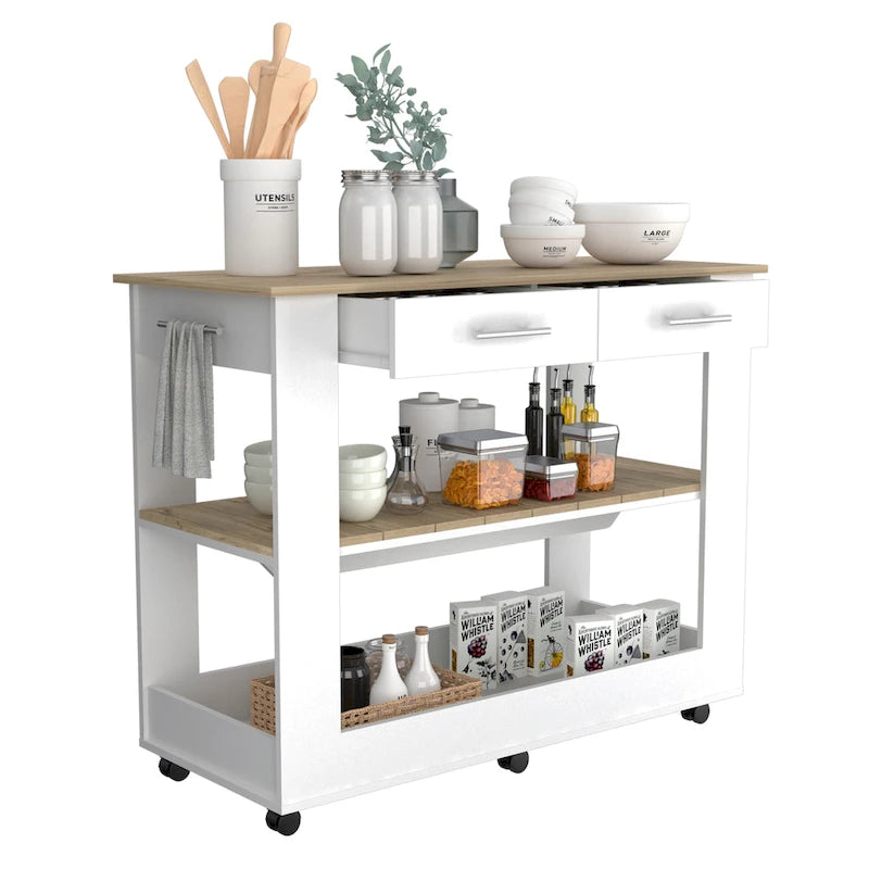 46-Inch Kitchen Island with 2 Drawers and Locking Casters