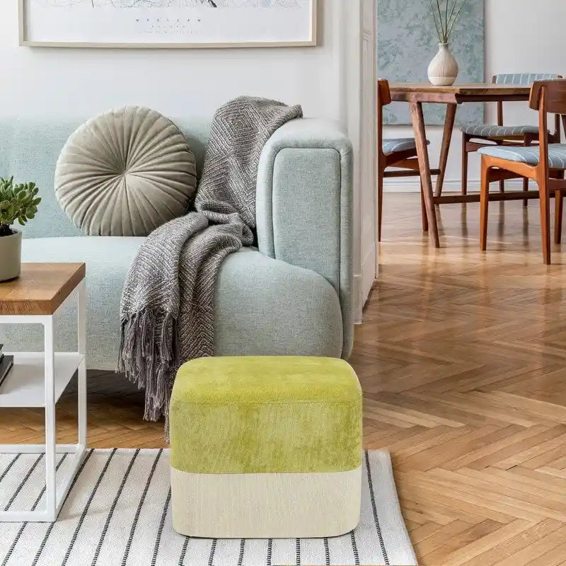 Square Fabric Ottoman with Two-Color Stitching Footrest Stool