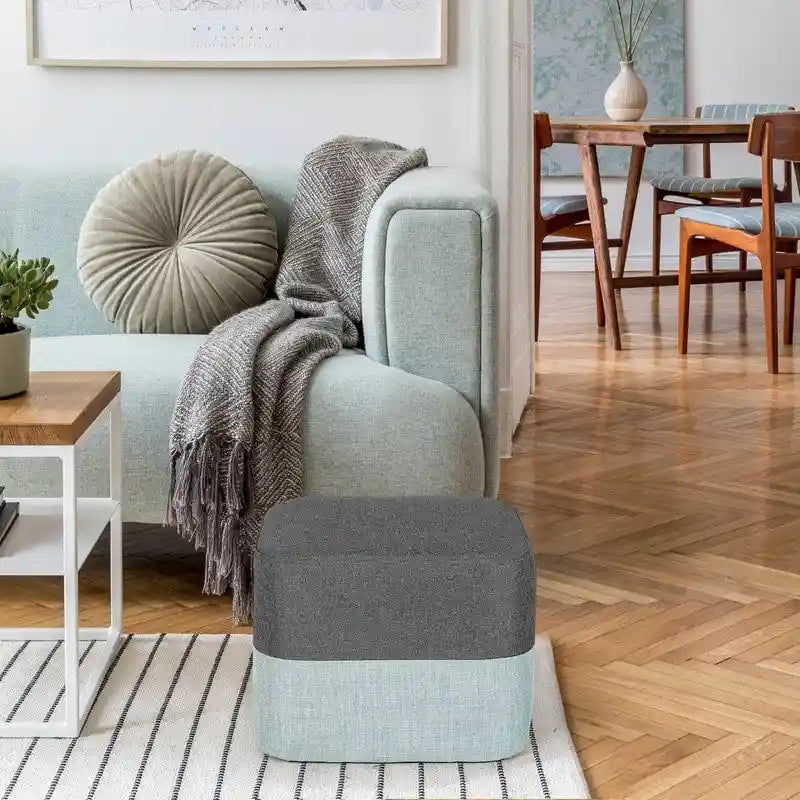 Square Fabric Ottoman with Two-Color Stitching Footrest Stool