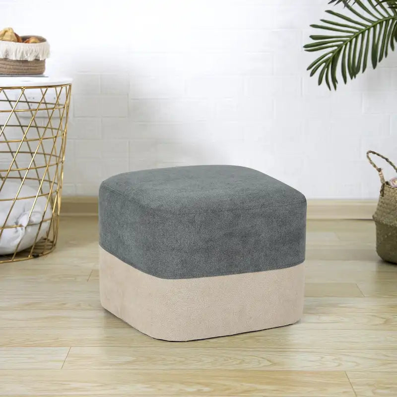 Square Fabric Ottoman with Two-Color Stitching Footrest Stool