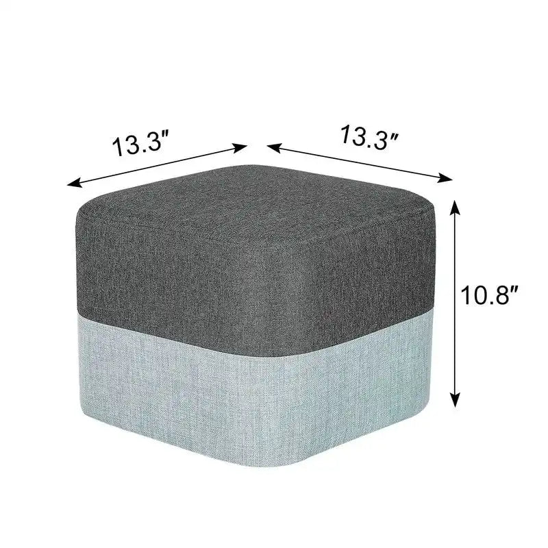 Square Fabric Ottoman with Two-Color Stitching Footrest Stool
