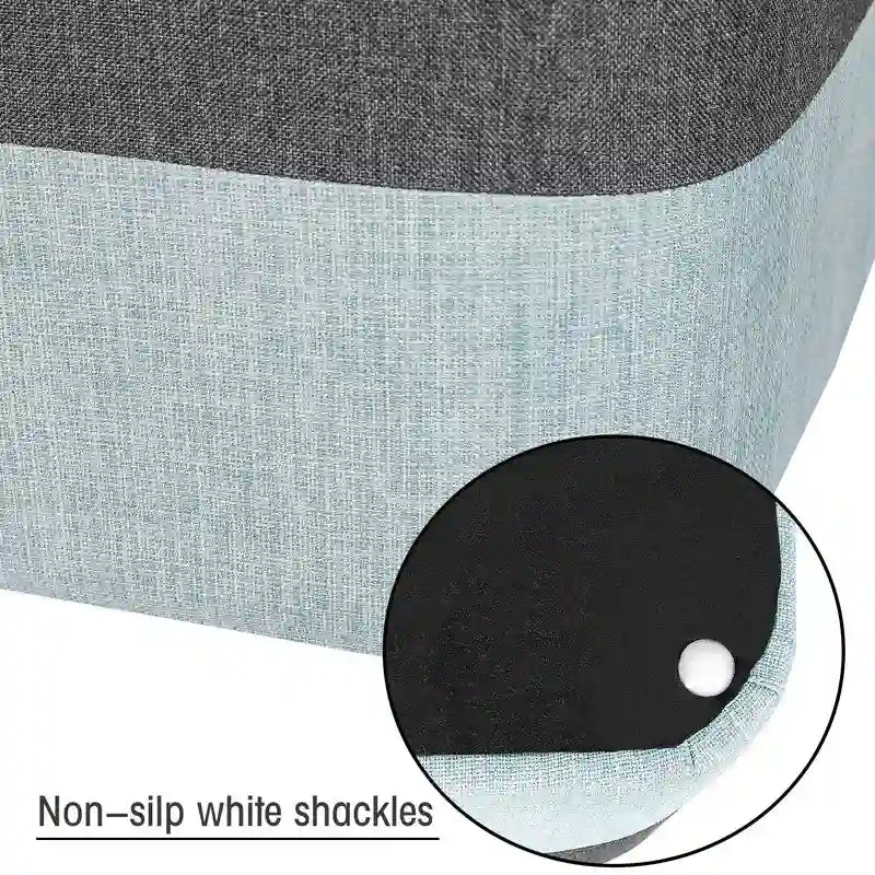 Pouf ottoman carré en tissu avec surpiqûres bicolores