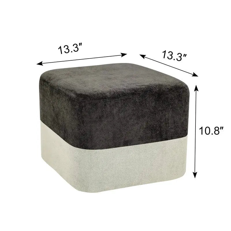 Pouf ottoman carré en tissu avec surpiqûres bicolores