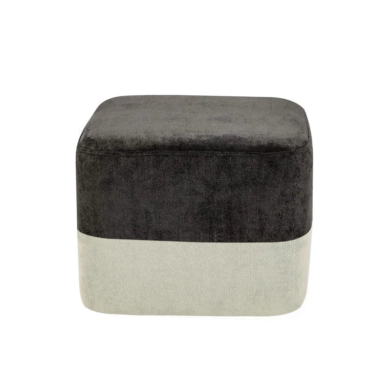 Pouf ottoman carré en tissu avec surpiqûres bicolores