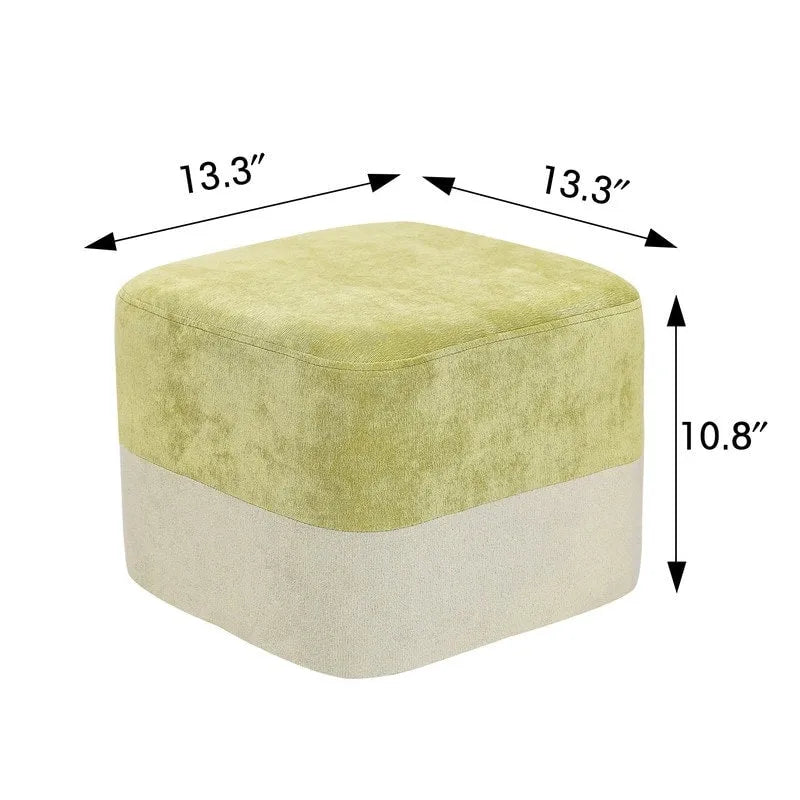 Pouf ottoman carré en tissu avec surpiqûres bicolores