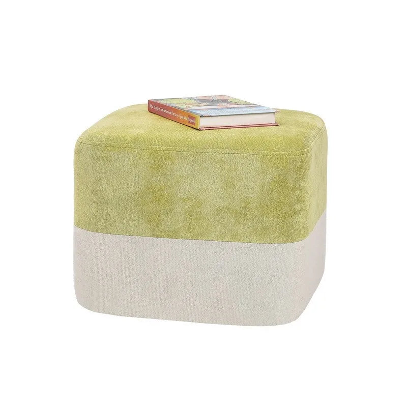 Pouf ottoman carré en tissu avec surpiqûres bicolores