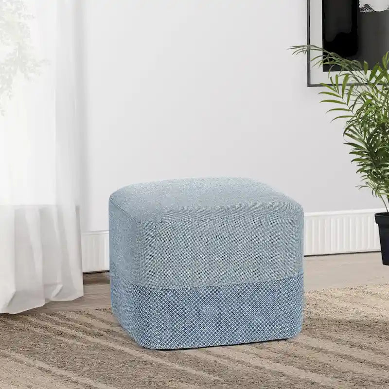 Pouf ottoman carré en tissu avec surpiqûres bicolores