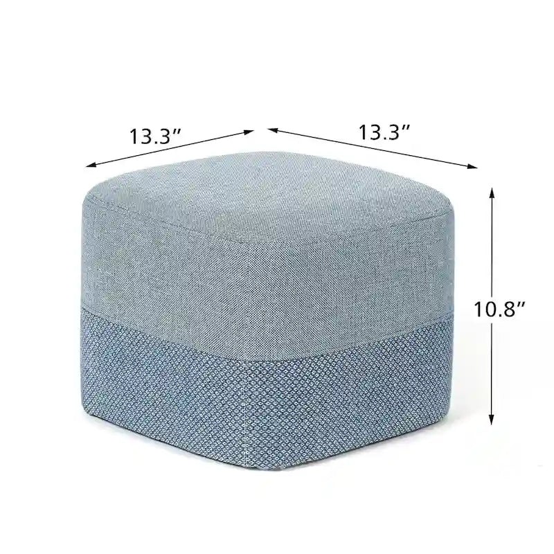 Pouf ottoman carré en tissu avec surpiqûres bicolores