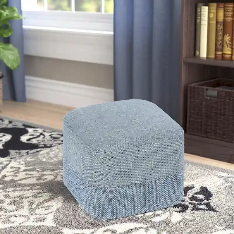 Pouf ottoman carré en tissu avec surpiqûres bicolores