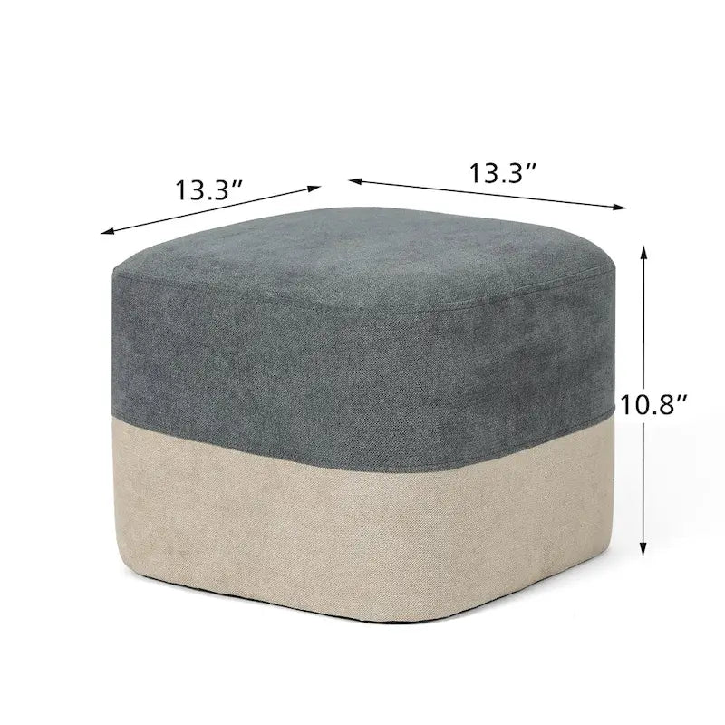 Pouf ottoman carré en tissu avec surpiqûres bicolores