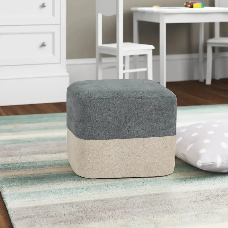 Pouf ottoman carré en tissu avec surpiqûres bicolores