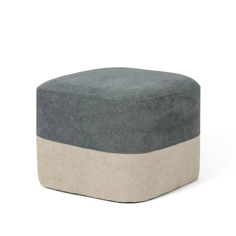 Pouf ottoman carré en tissu avec surpiqûres bicolores