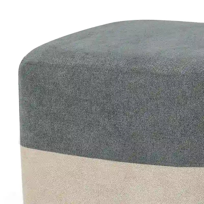 Pouf ottoman carré en tissu avec surpiqûres bicolores