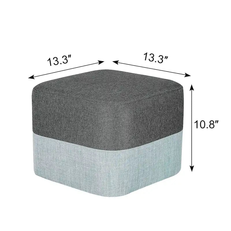 Pouf ottoman carré en tissu avec surpiqûres bicolores