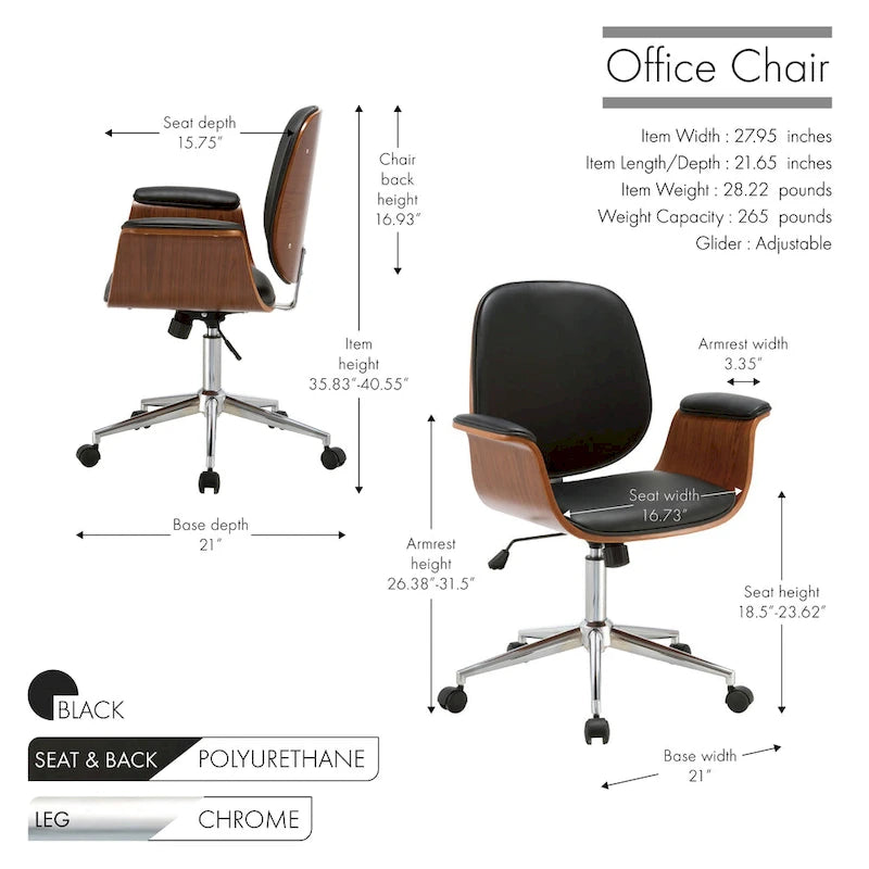Bürostuhl im Mid-Century-Stil aus Kunstleder