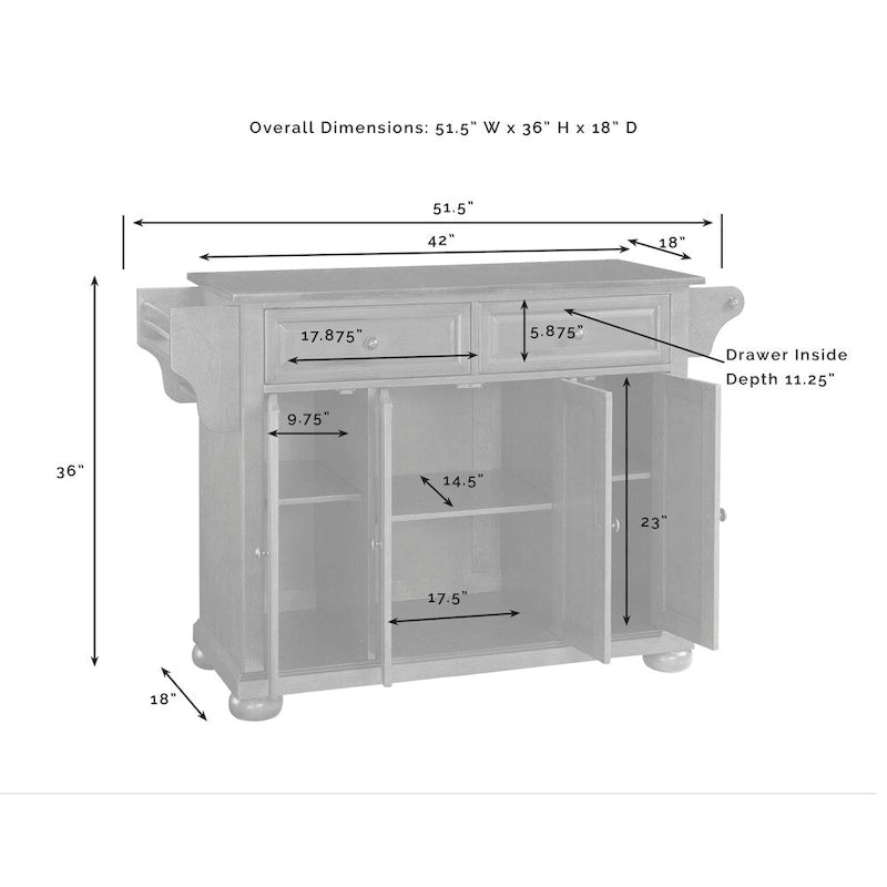 Granite Top Full Size Kitchen Island/Cart - 18D x 51.5W x 34H